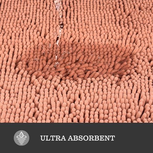 Yeaban Chenille Dusty Pink Bathroom Rug 24"x36", Non-Slip Rubber Backing