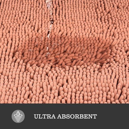 Yeaban Chenille Dusty Pink Bathroom Rug 24"x36", Non-Slip Rubber Backing