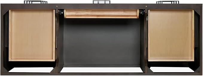 ARIEL Hepburn 60-inch Bathroom Vanity with Sink,Solid Wood, 1.5-inch Italian Carrara Marble Countertop, Single Rectangular Porcelain Sink, 2 Soft Closing Doors, 9 Dovetail Drawers, Brown Oak