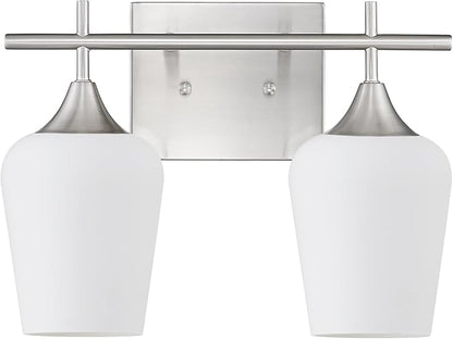 2 Lights Bathroom Light Fixture, 15 Inch Brushed Nickel Bathroom Vanity Lights Over Mirror, Modern Bath Wall Sconce Light with Frosted Glass, OS-YQ9167-2BNW