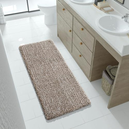 Yimobra Luxury Bathroom Rugs, Fluffy Bath Mats, Non Slip, Water Absorbent Microfiber, Machine Washable, Plush Runner Shower Rugs, Thick Matts for Bathroom Floor&Tub, 56" X 24", Light Brown and White