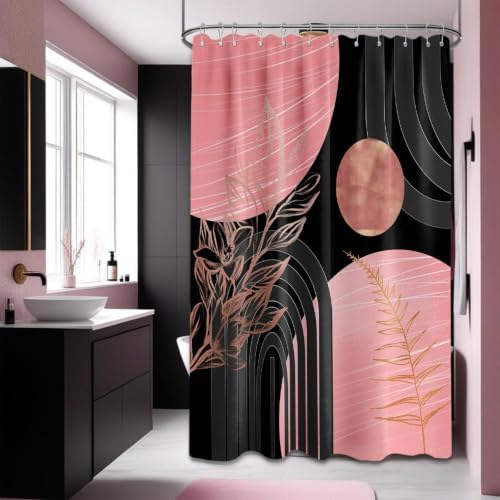 Pink and Black Extra Long Shower Curtain, Tall 72X96 in, Mid Century