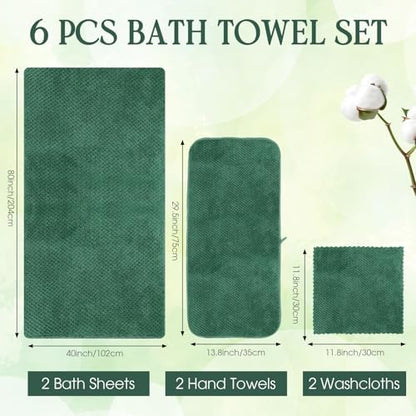 Peryiter 6 Pcs Bath Towel Set, Oversized Bath Sheet for Adults, Dark Green