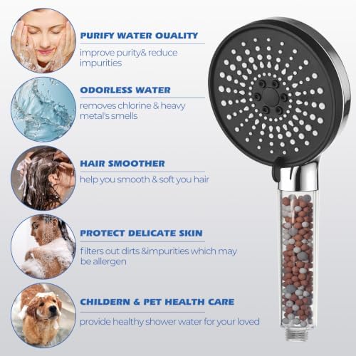 Filtered Shower Head,8”Rain Shower Head with Handheld Spray Combo with 11'' Angle Adjustable Extension Arm/Flow Regulator/Shower System,High Pressure Rainfall Shower Head Bathroom,Chrome