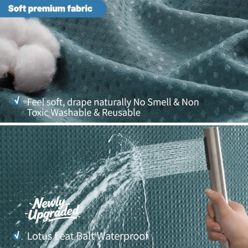 2-in-1 Waterproof Fabric Shower Curtain - No Separate Liner Needed, Hotel-Style Waffle Weave, Effortless Cleaning & Washable Bathroom Shower Curtain Set,72Wx72H,Seaweed Green
