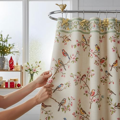 Amyhill 12 Pcs Bird Shower Curtain Hooks Antique Gold Birds Animal Decorative Hooks Rings Bulk Cute Hanger Stainless Steel Resin Nature Spring Themed Curtain Rings for Bathroom Bedroom Home Decor