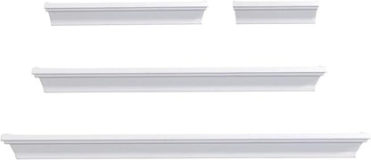 MELANNCO Floating Wall Shelves Set of 4, White Wood Display Shelves for Wall, Includes 6, 12, 20 and 24 Inch Sizes with Raised Edges and Mounting Hardware for Room Decor, Home Decor