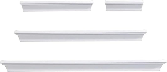 MELANNCO Floating Wall Shelves Set of 4, White Wood Display Shelves for Wall, Includes 6, 12, 20 and 24 Inch Sizes with Raised Edges and Mounting Hardware for Room Decor, Home Decor