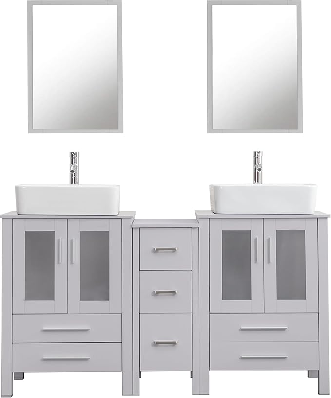 UEV 60" Modern Bathroom Vanity Set in Grey, Double Bathroom Vanities with Sink Combos and Removable Side Cabinet, Bathroom Vanity Set for Bathroom & Toilet,Mirror Not Included (T03)