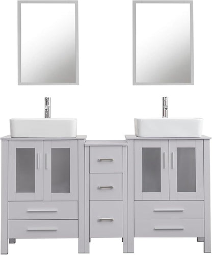 UEV 60" Modern Bathroom Vanity Set in Grey, Double Bathroom Vanities with Sink Combos and Removable Side Cabinet, Bathroom Vanity Set for Bathroom & Toilet,Mirror Not Included (T03)