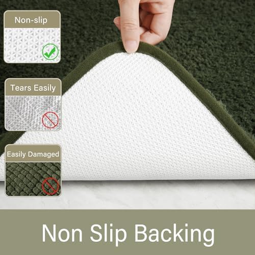 LOCHAS Bathroom Rugs 24x17 Inch, Microfiber Bath Rug Non Slip, Olive Green