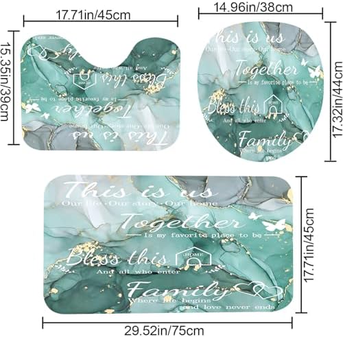 4Pcs Family Marble Shower Curtain Sets with Rugs