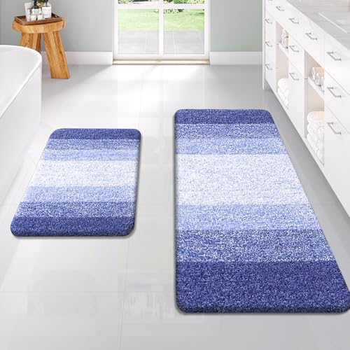 OLANLY Micorfiber Bathroom Rug Set 2 Piece, 47"x20"+24"x16"