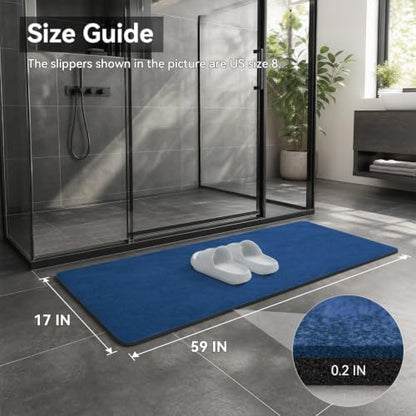 MontVoo -Bath Mat Rug-Rubber Backing Non Slip Quick Dry Absorbent Thin Bathroom Rugs Fit Under Door-Faux Suede Surface Bathroom Floor Mats-Shower Rug for in Front of Bathtub Shower Royal Blue 17"x59"