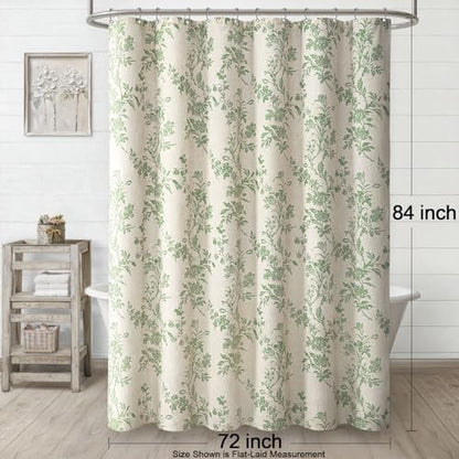 Sage Green Floral Shower Curtain,Vintage Linen Beige Cottagecore Shower Curtains for Bathroom, 72" W x 84" L