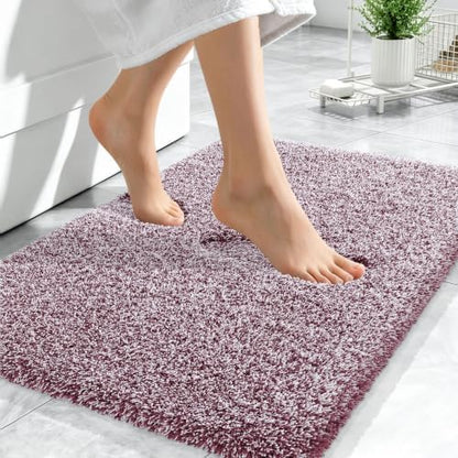 OLANLY Microfiber Bathroom Rugs 24x16, Quick Dry Mat, Burgundy and White