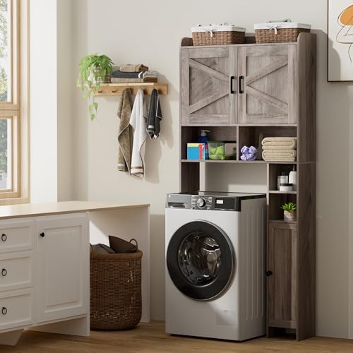 Homhedy Wooden Over The Toilet Storage Cabinet with Barn Door