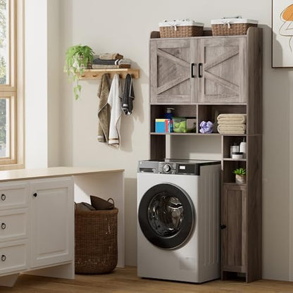 Homhedy Wooden Over The Toilet Storage Cabinet with Barn Door