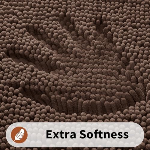 Yimobra Toilet Rugs U Shaped Washable - 24"x20" Non Slip Plush Contour Bath Rugs for Toilet - Super Soft Absorbent Quick Dry Toilet Mats for Bathroom,Brown