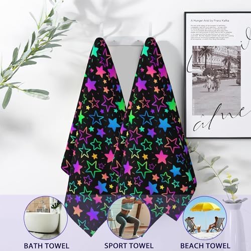 Neon Stars Bathroom Hand Towels, Rainbow Glittering Bath Hand Towel for Decorative Fingertip Towels Set of 2 for Farmhouse Gym Kitchen Hotel Yoga Gifts
