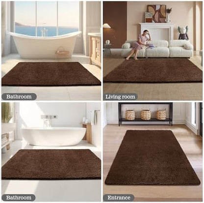 Yeaban Chenille Brown Bathroom Rug 40"x60",Non-Slip Rubber Backing