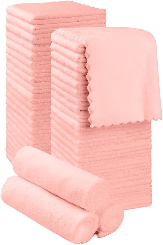 Orighty Washcloths 48 Pack, Ultra Soft Face Towels 12 x 12 inch | Absorbent & Quick Drying Coral Velvet Wash Cloths Bulk, Multi-Purpose Face Cloth for Household, Cleansing and Sport (Pink)