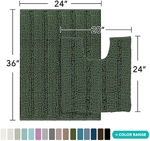 2-Piece Bathroom Rug Set with U-Shaped Mat, Soft Chenille, Bronze Green