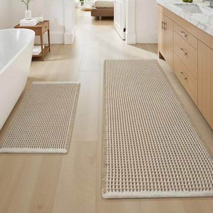 Upgraded Waffle Bath Mat Set of 2 Absorbent Bathroom Mat 18"x30" + 24"x48"