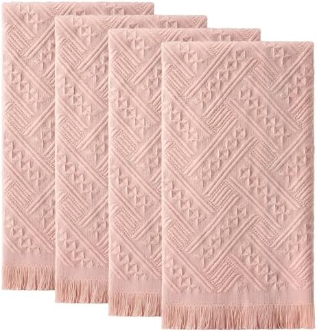 HunnmingRe 4 Pack Boho Hand Towel for Kitchen, Pink