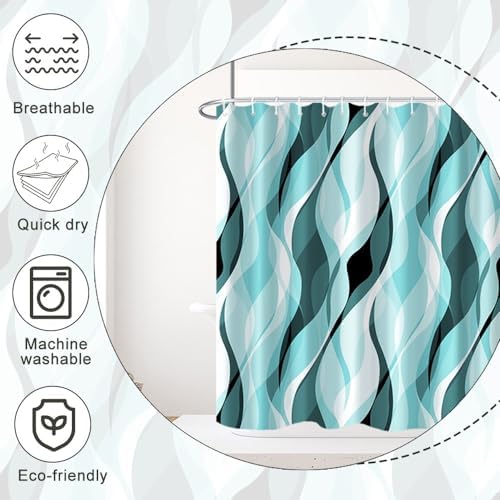 Teal Striped Shower Curtain Extra Wide 108x72 inch 18 Hooks