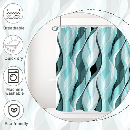 Teal Striped Shower Curtain Extra Wide 108x72 inch 18 Hooks