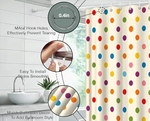 Polka Dot Shower Curtain Colorful Retro Cute Spot Vintage Fabric Decorative Bathroom Curtains with Hooks,67" Wx70 H