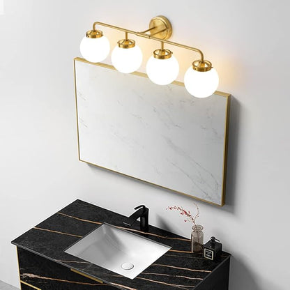 Bathroom Light Fixtures Gold Vanity Lights Over Mirror, Modern Wall Sconce Lighting 4-Light with White Glass Globe Shade