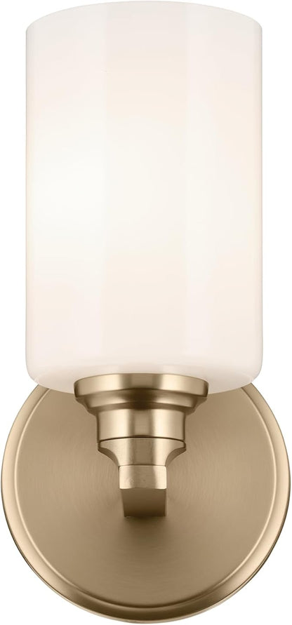 Kichler Gioe 5" 1-Light Wall Sconce with Opal Glass in Champagne Bronze, Damp Rated, for Powder Room, Bathroom, Kitchen, Hallway, Bedroom, Fireplace, (5" W x 9.5" H), 55224CPZ