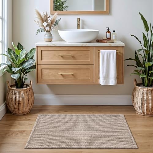 DEXI Chenille Bath Mat 24x16, Soft Absorbent Bathroom Rugs, Dark Beige