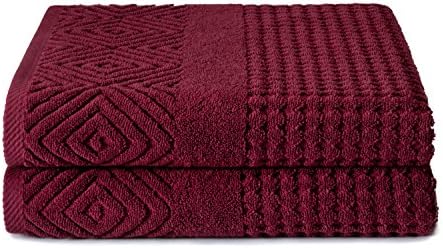 Texere 100% Organic Cotton Diamond Jacquard 700 GSM Luxury Bath Towel Sets - Ultra Soft and Absorbent Hotel and Spa Quality (Diamond, Merlot, 2 Bath Towels)