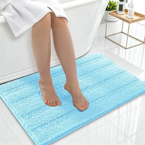 Smiry Thick Chenille Bathroom Rugs 36x24, Soft Absorbent Bath Mat, Sky Blue