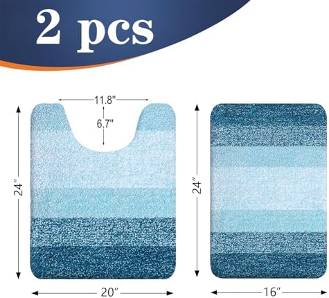 OLANLY Micorfiber Bathroom Rug Set 2 Piece, 24"x16"+U-Shaped 24"x20"