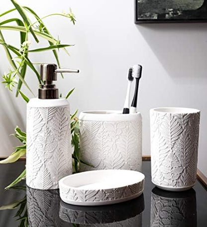 Hymmah Bathroom Accessories Set,Toothbrush Holder,Farmhouse Decor,4 Pcs Resin Gift Apartment Necessities, Contain Toothbrush Cup,Soap Dispenser & Dish,Tumbler