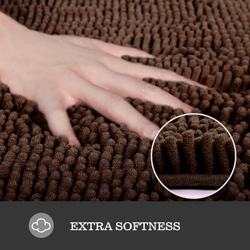 Yeaban Chenille Brown Bathroom Rug 17"x24", Non-Slip Rubber Backing