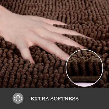 Yeaban Chenille Brown Bathroom Rug 17"x24", Non-Slip Rubber Backing