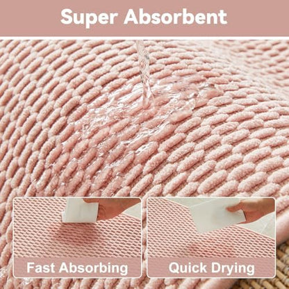 Triohero Bathroom Rugs Non Slip Washable, Super Absorbent Thin Bath Mat Small Quick Dry Low Pile Bathroom Rug, Pink 20"x30"