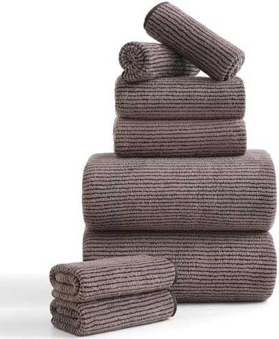 8-Piece Premium Towel Set for Bathroom|2 Oversized Large Bath Sheet,2 Hand Towels,4 Washcloths|Soft Cozy Highly Absorbent Fast Dry Microfiber Shower Towel Set for Hotel Bathroom Essentials,Dark Brown