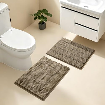 Bcoimo Bath Rugs Mat Set,2 Piece Non Slip Chenille Latte Bathroom Mat Sets