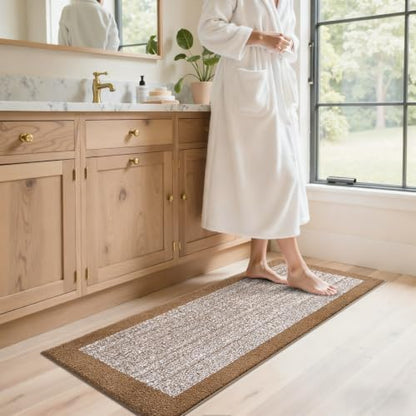 48x17 Long Bathroom Rugs Non Slip Washable, Soft Absorbent Bath Mat Coffee