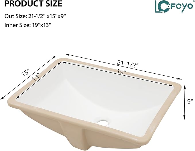 22''x15'' Undermount Bathroom Sink Rectangle Bathroom Sink White Porcelain Ceramic Vanity Sinks Under Counter Basin Lavatory Sinks