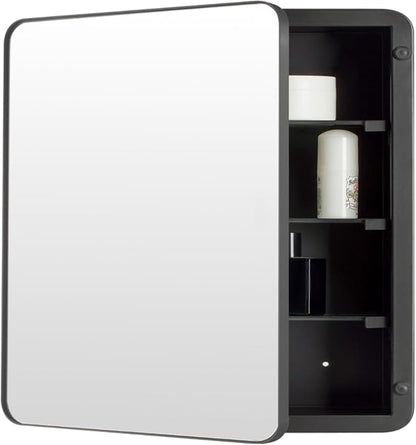 20’’x20’’ Medicine Cabinet,Metal Framed Medicine Cabinet Mirror with Round Corner,Recessed and Surface Mount Bathroom Mirror with Storage, Removeable Shelves,Dark Gray Frame