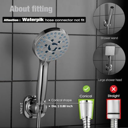 Handheld Shower Head Holder - 5 Positions Adjustable - Slide to Fit - Adhesive Mount with Screw Option, Bathroom Wall Mount Shower Hose Holder (Chrome)