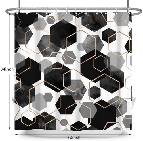 deFouliao Black Shower Curtain Modern Abstract Geometric Grid Bathroom Curtain Sets for Bathtub Home Art Decor, Waterproof Fabric Washable with Hooks, 72x84 Inch
