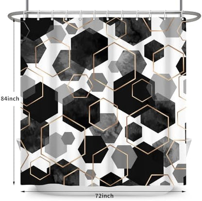 deFouliao Black Shower Curtain Modern Abstract Geometric Grid Bathroom Curtain Sets for Bathtub Home Art Decor, Waterproof Fabric Washable with Hooks, 72x84 Inch
